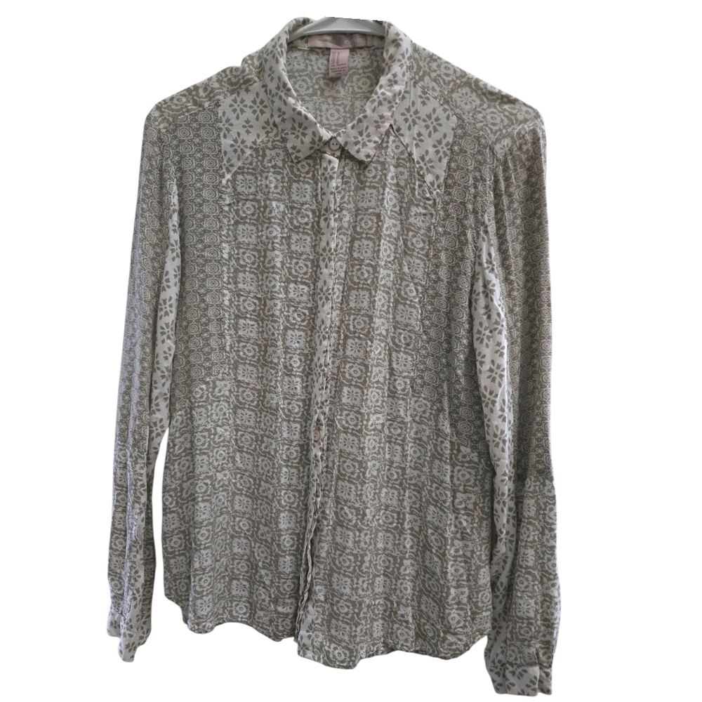 Forever 21 Green Patterned Blouse SZ M